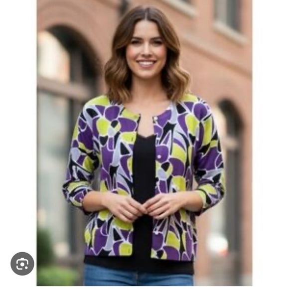Nue Options Sweaters - Nue Options Purple and Green Floral Cardigan